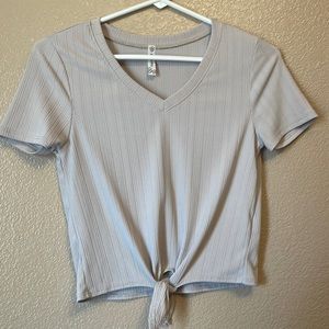 Tan V-Neck Blouse in great condition! Size: L- Fits like a Small